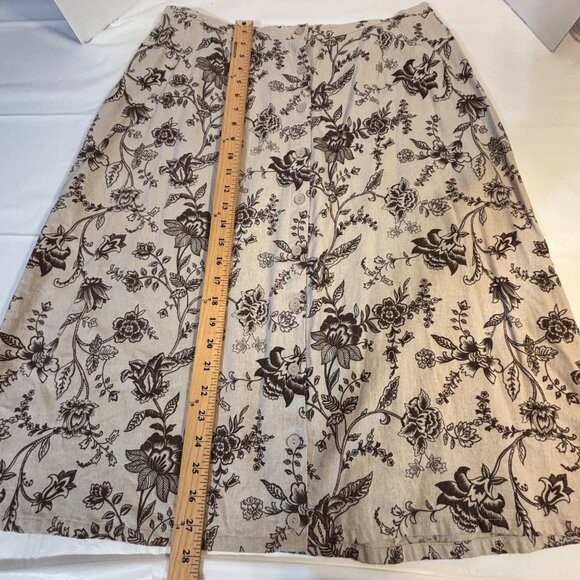 Dialogue Vintage-Inspired Beige & Brown Floral A-Line Skirt 20W Linen Blend - Picture 8 of 10
